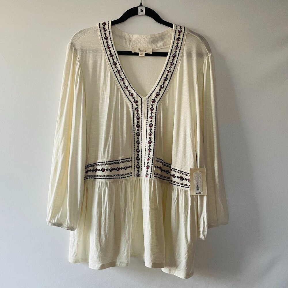 NWT Nurture By Westbound Womens Ivory Embroidered Bohemian Tunic Top Size 1X